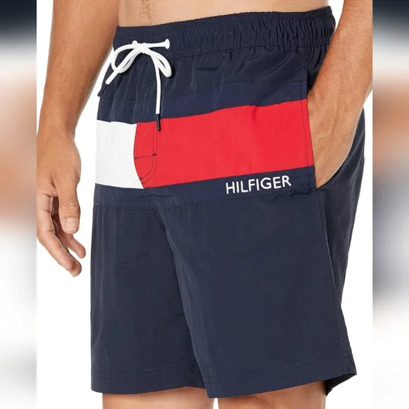 Tommy Hilfiger Men's 7” Flag Swim Trunks with Quick Dry Navy Large 🆕 - Picture 2 of 4